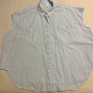 H&M Oversized Soft Blue Button Up Sleeveless Blouse